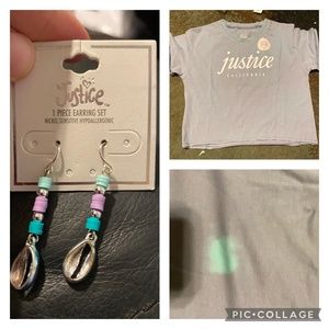 Justice NWT sz 7 color changing shirt and earrings